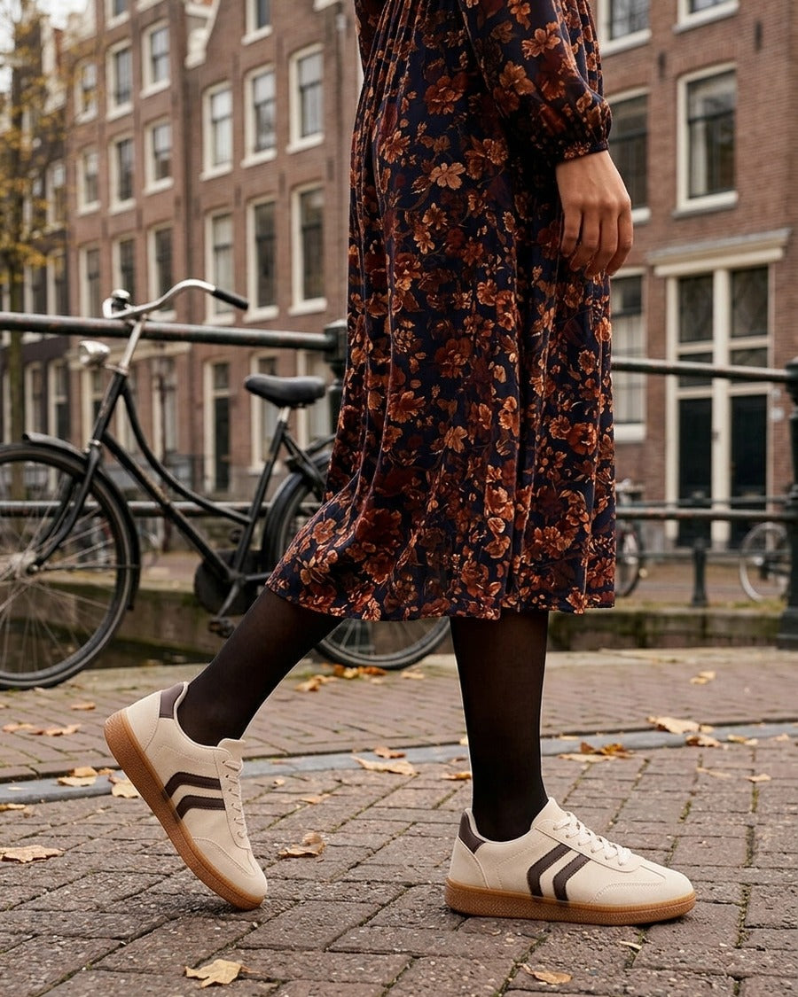 Sneakers effet nubuck à semelle caoutchouc - Beige