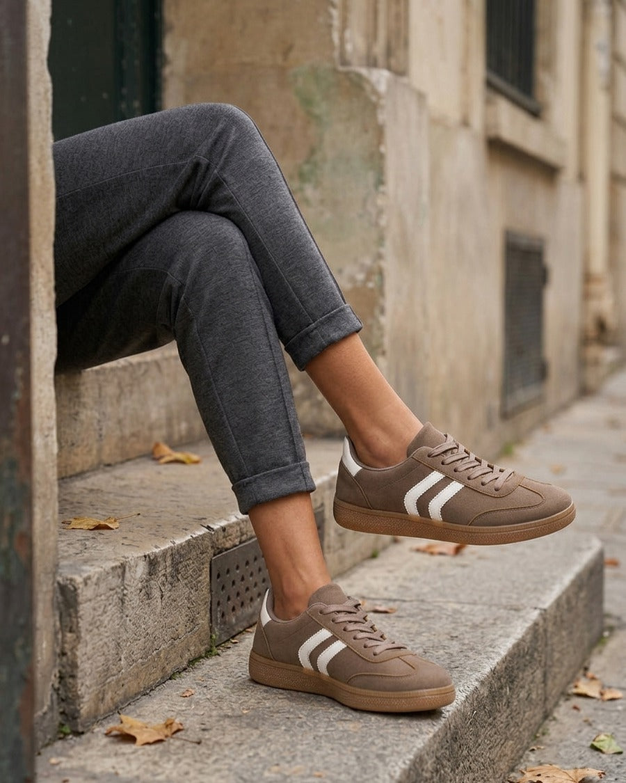 Sneakers effet nubuck à semelle caoutchouc - Taupe
