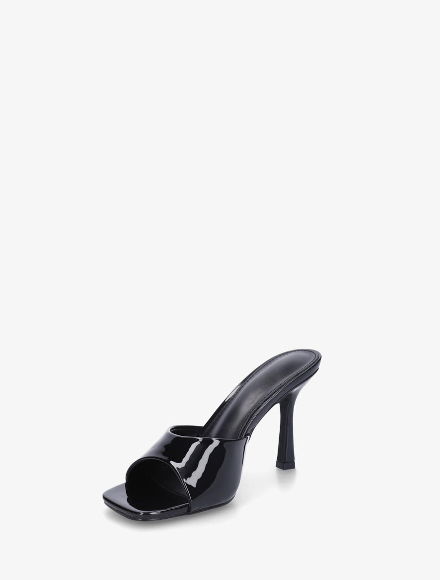 Mules vernies à talon aiguille - Noir - 3
