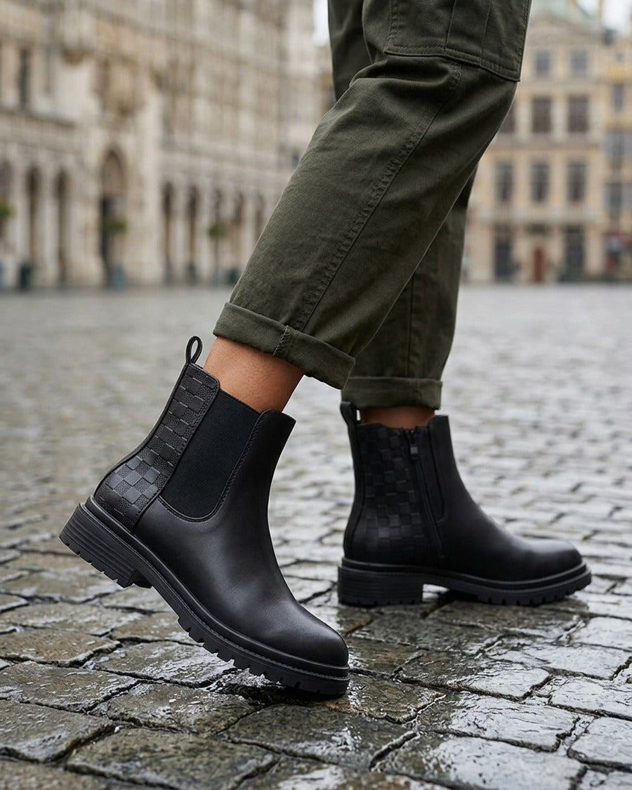 Bottines élastiquées à contrefort damier - Noir