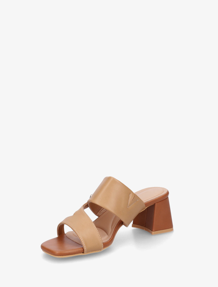 Sandales unies à bride asymétrique - Camel clair - 3