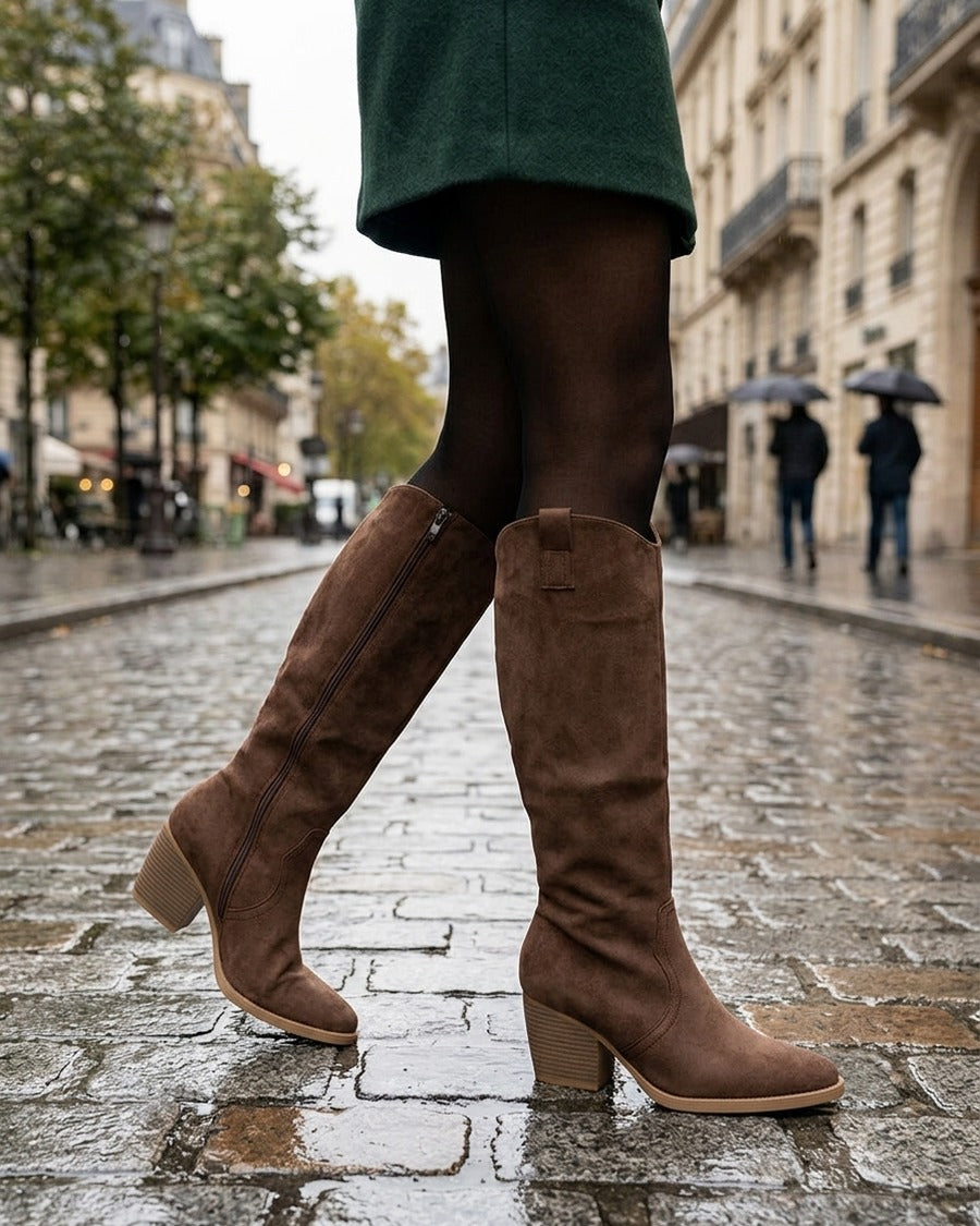 Bottes en suédine à bout pointu - Marron