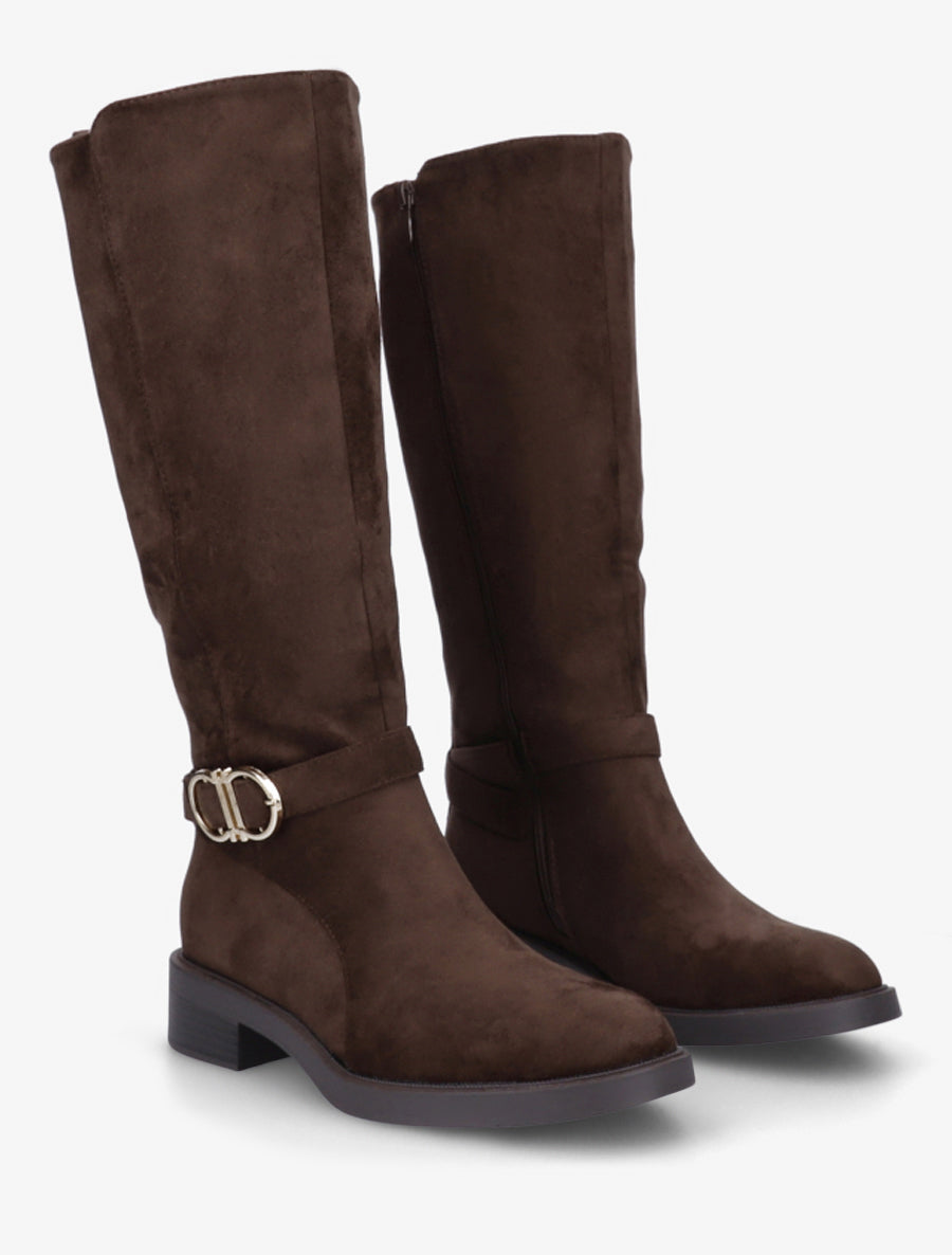 Bottes en suédine à boucle et bouts ronds - Chocolat - 4