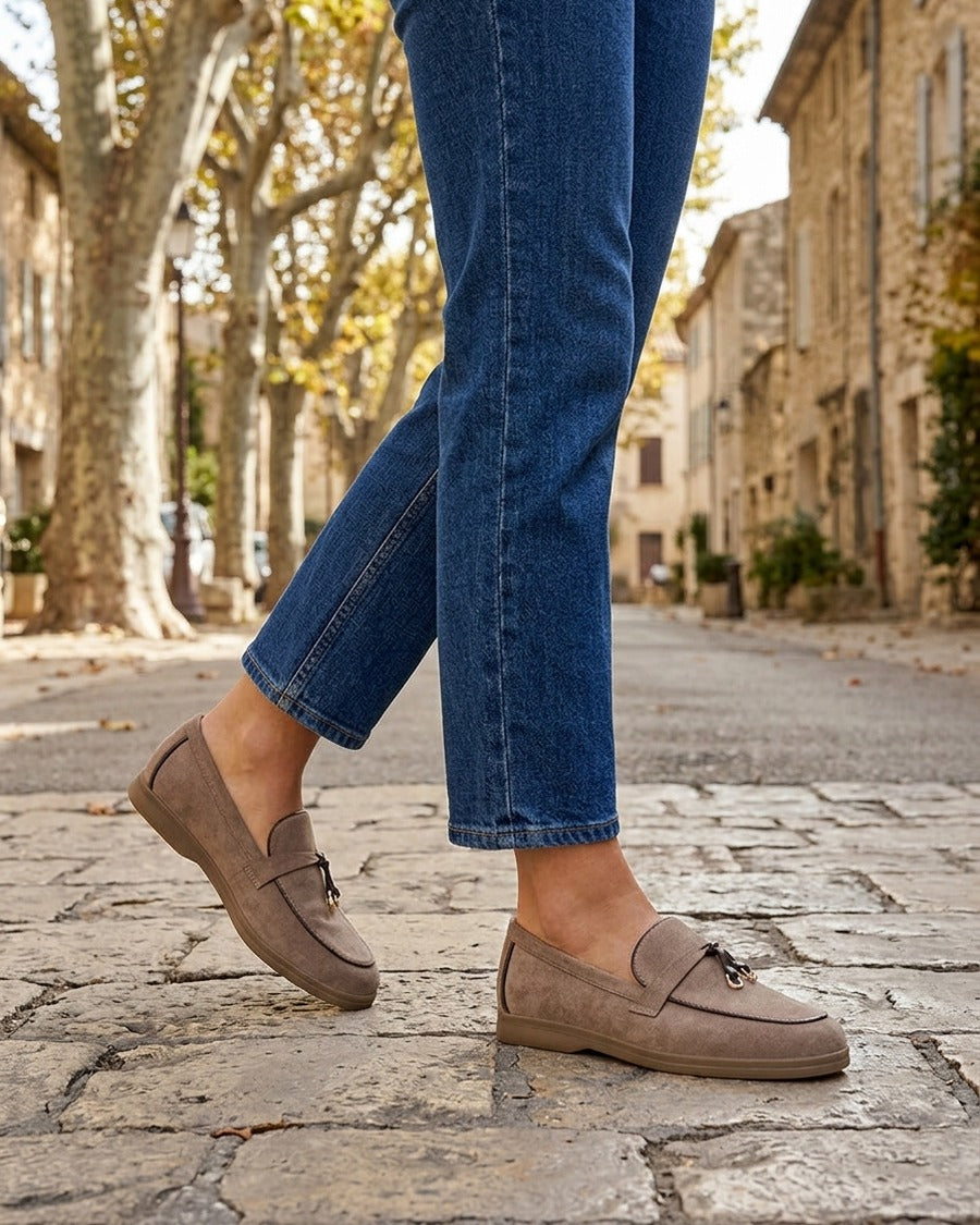 Mocassins en suédine à boucle décorative - Taupe foncé