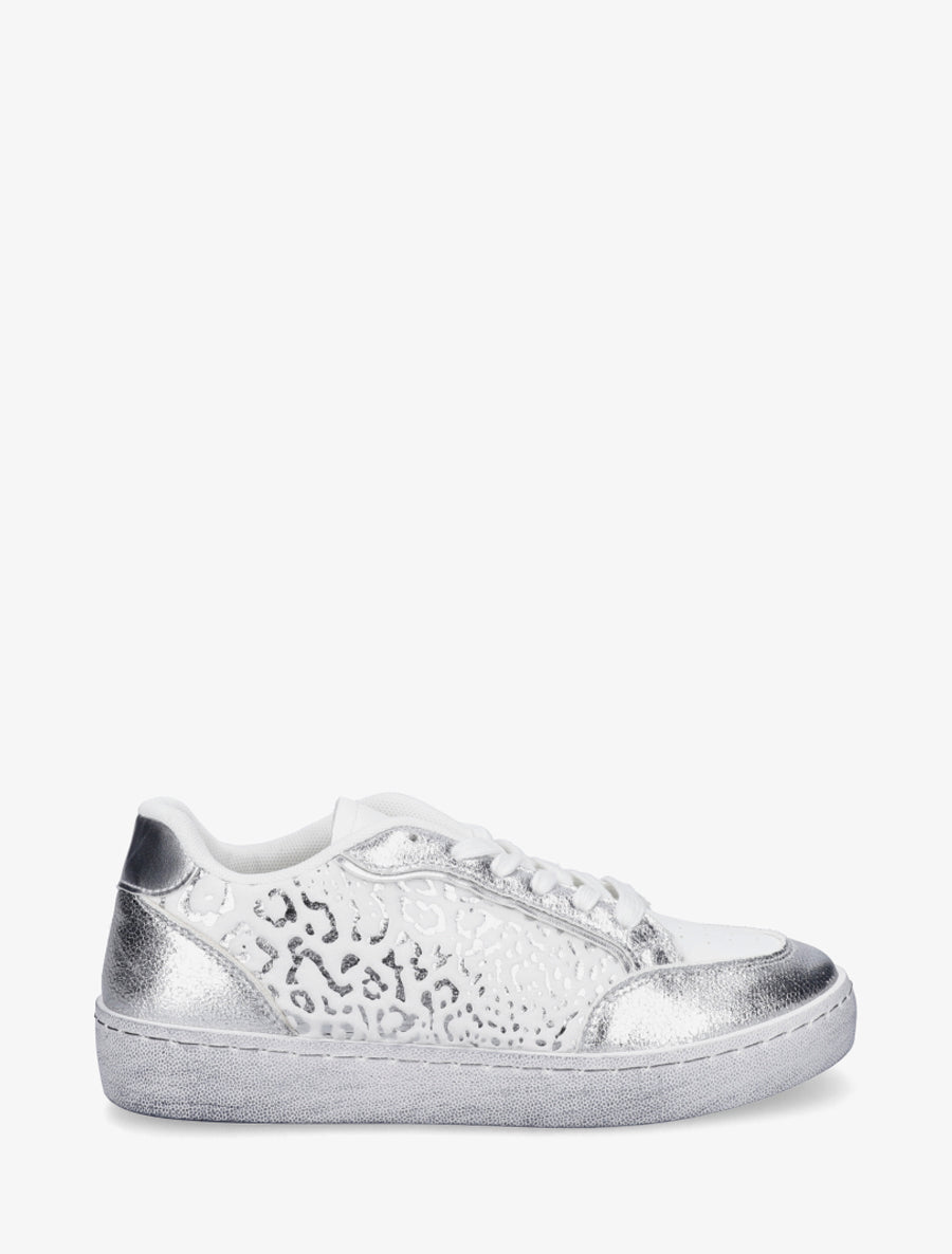 Sneakers bi-matière à imprimé léopard - Argent - 1