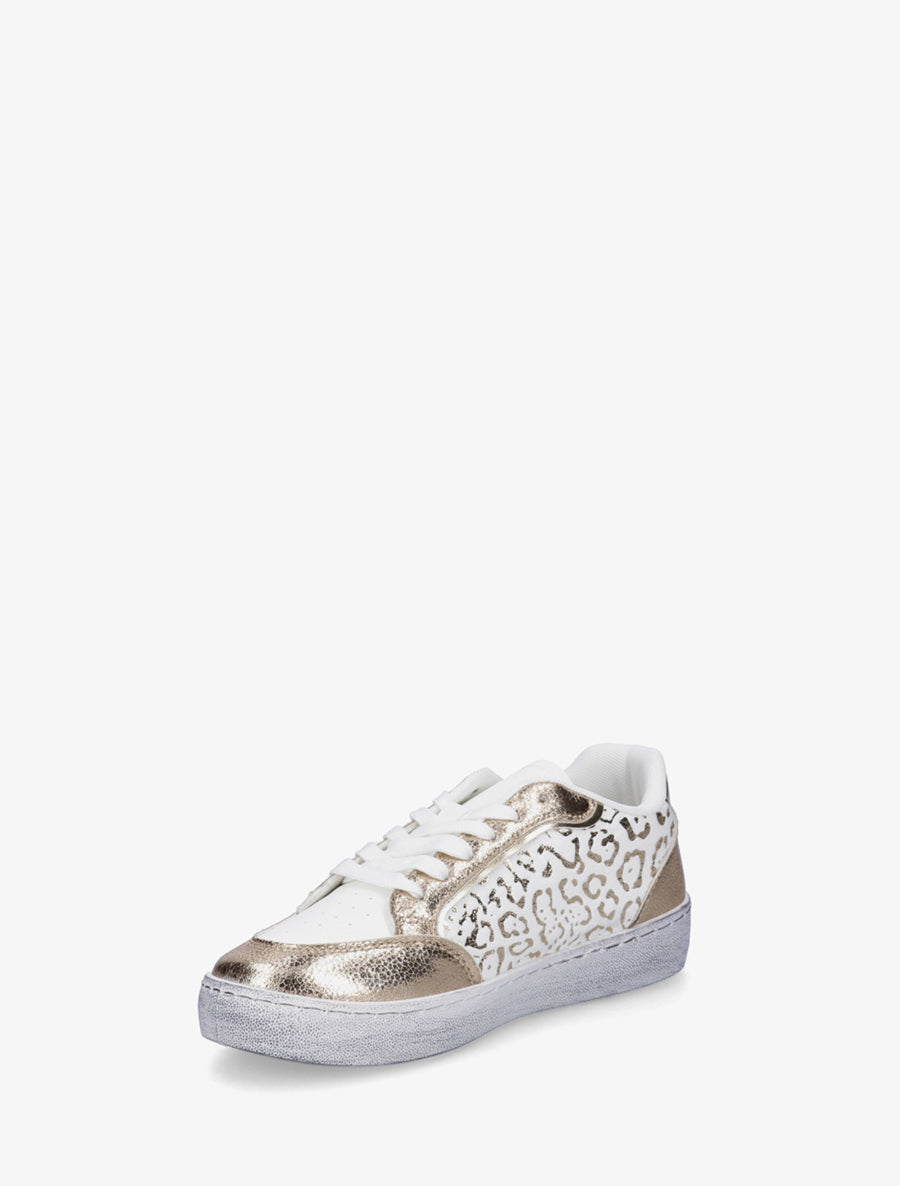 Sneakers bi-matière à imprimé léopard - Or - 3