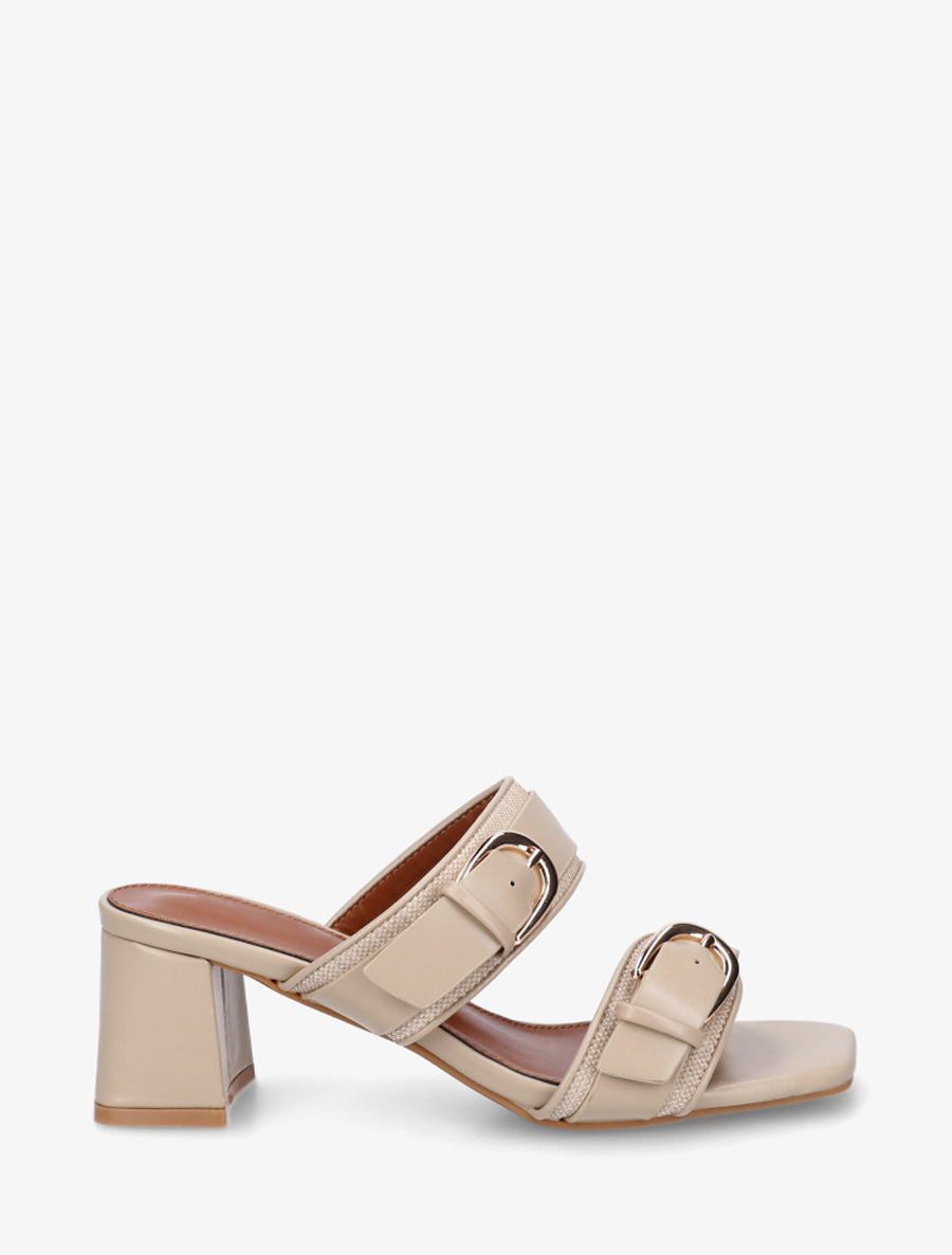 Mules en simili à double boucles - Beige - 1