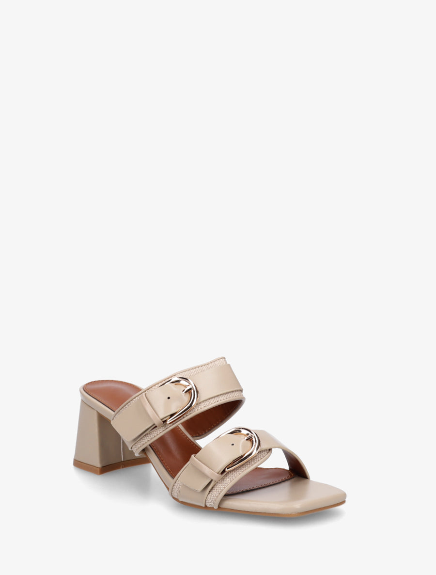 Mules en simili à double boucles - Beige - 2