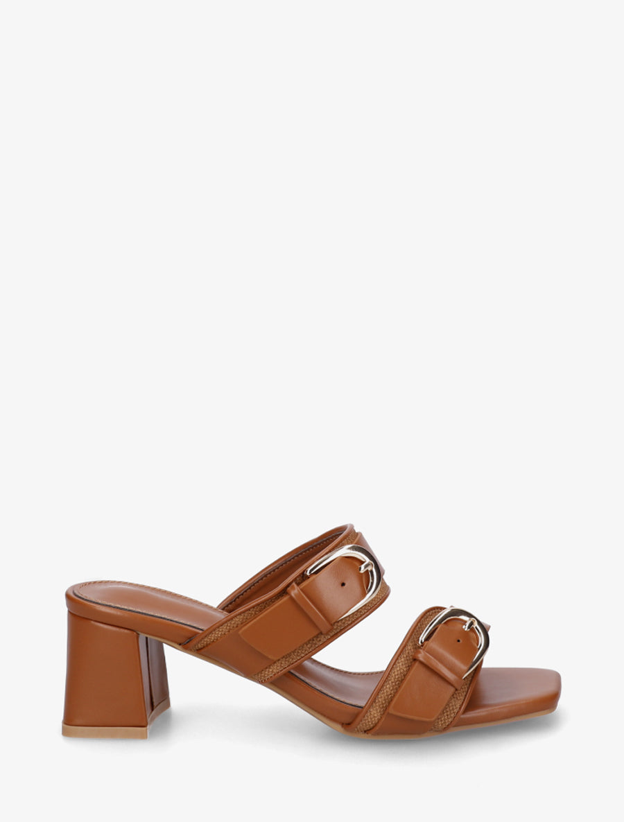 Mules en simili à double boucles - Camel - 1