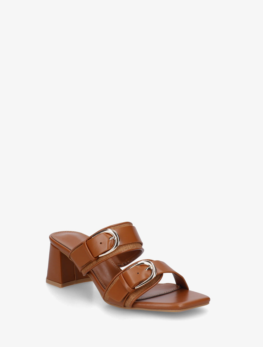 Mules en simili à double boucles - Camel - 2
