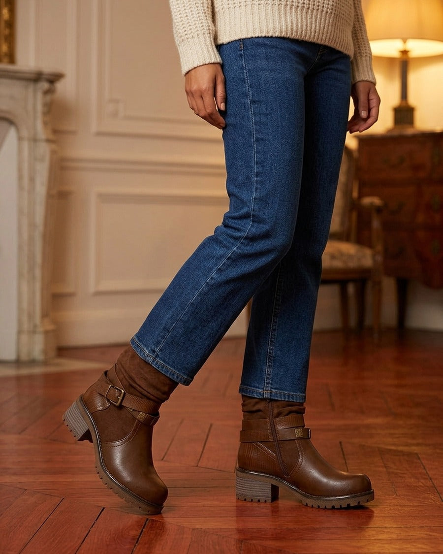 Boots plissées à boucle - Camel foncé
