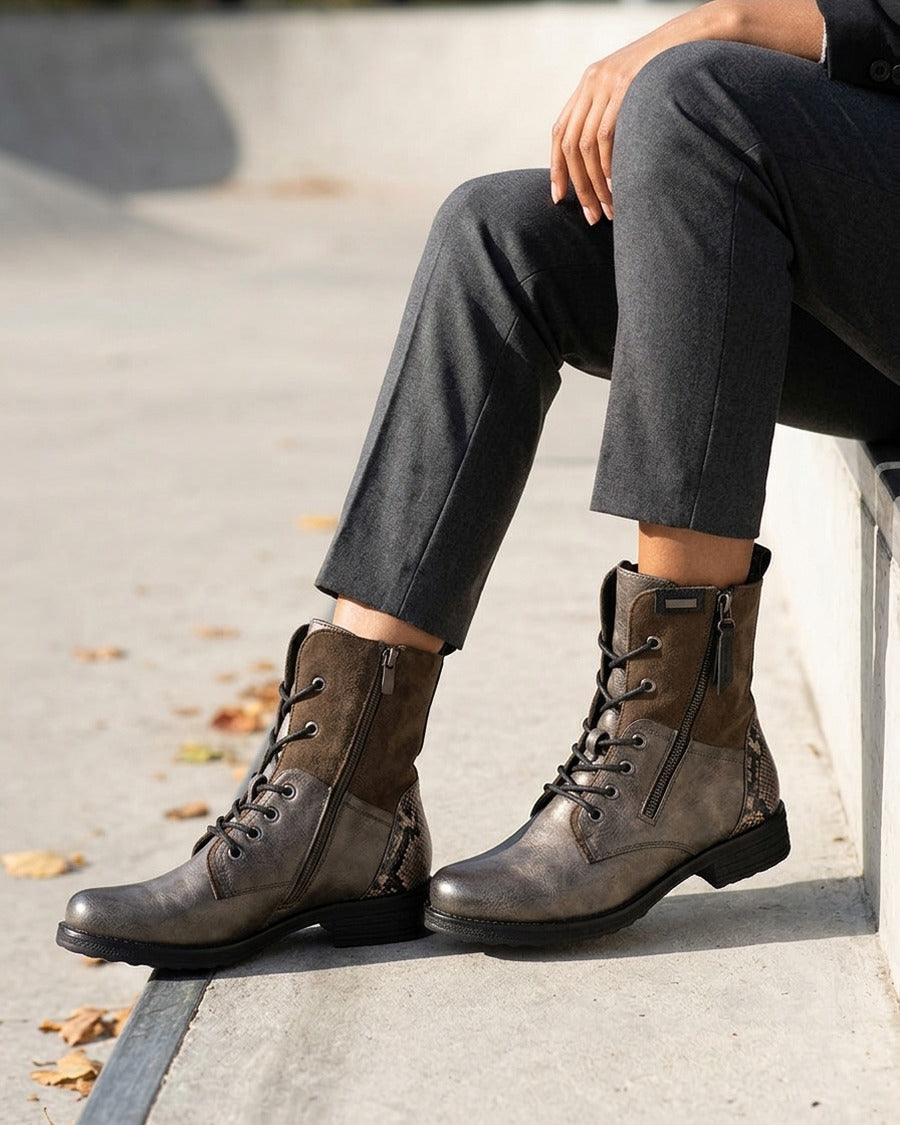 Bottines bimatière à lacets - Kaki foncé