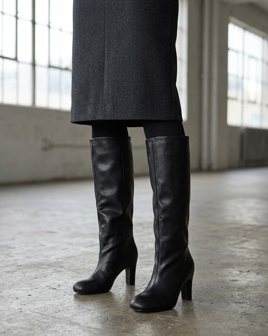 Bottes en simili à bouts ronds - Noir