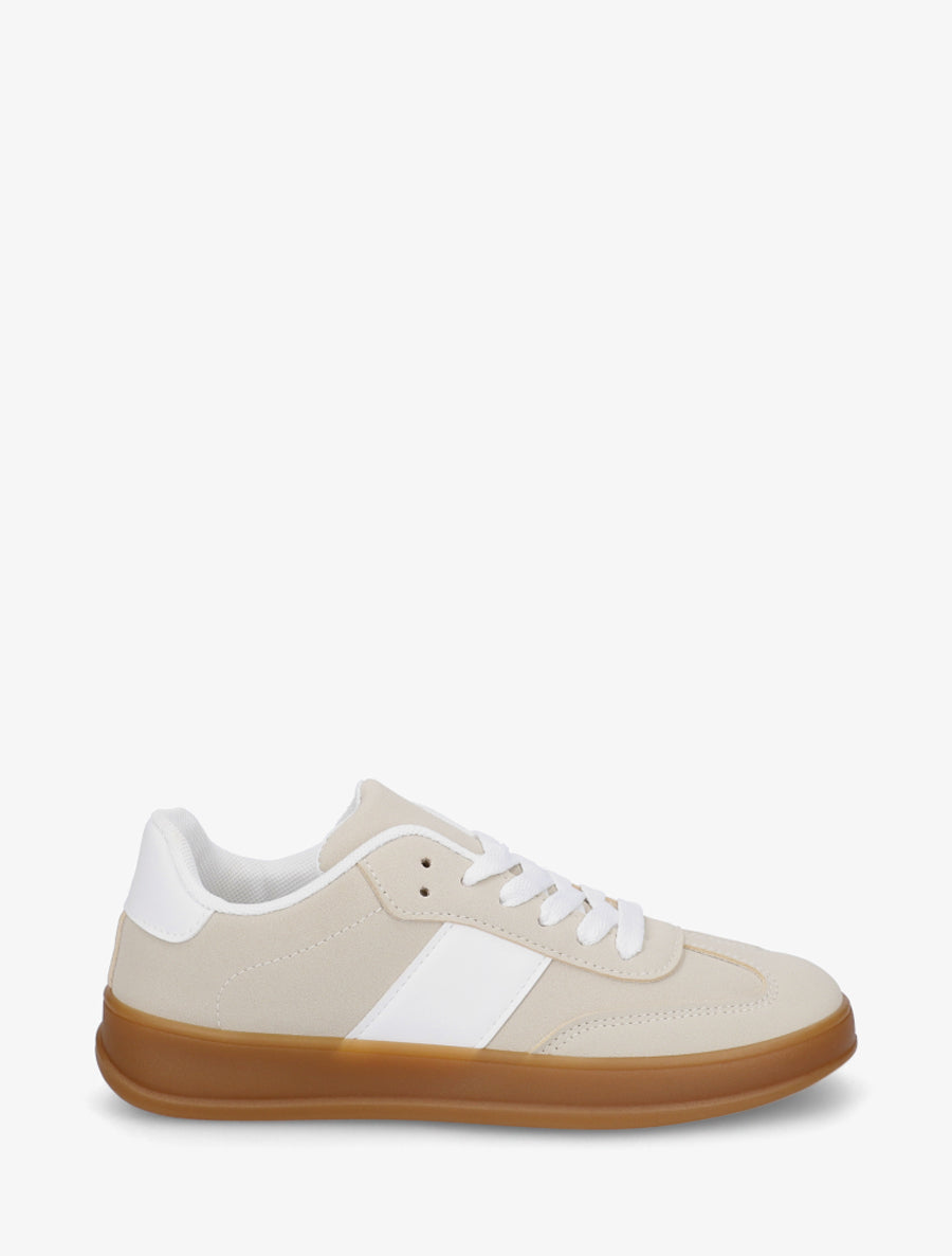 Sneakers unies à semelle caoutchouc - Beige - 1