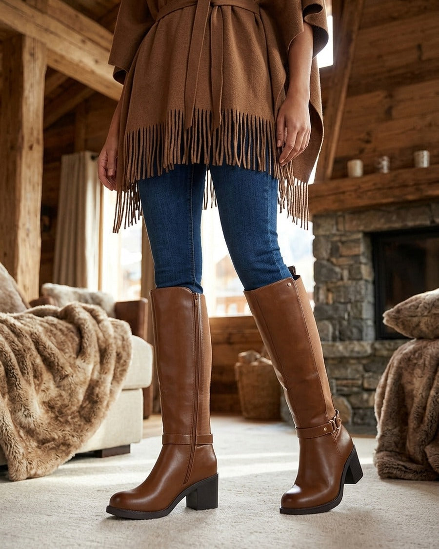 Bottes élastiquées à boucle métal - Camel