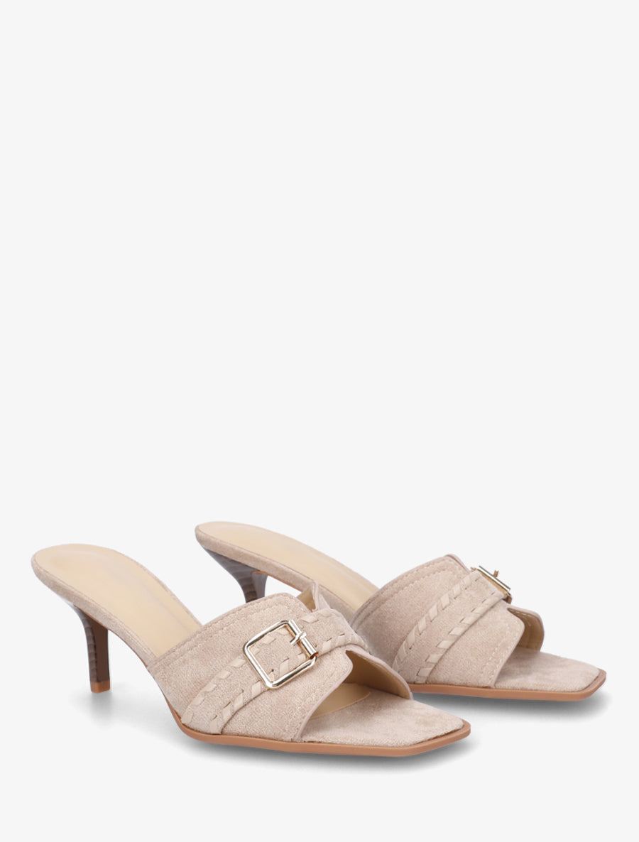 Mules en suédine à boucle - Beige - 4