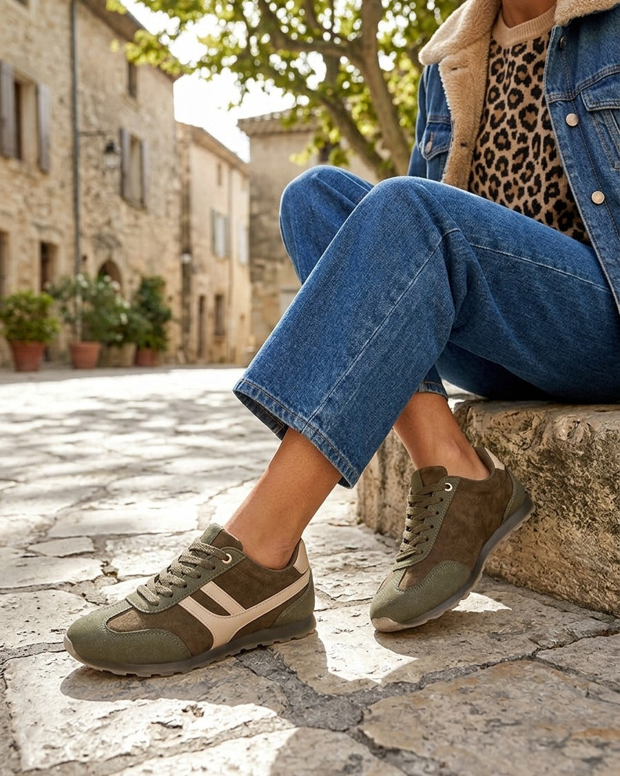 Sneakers unies en suédine - Kaki