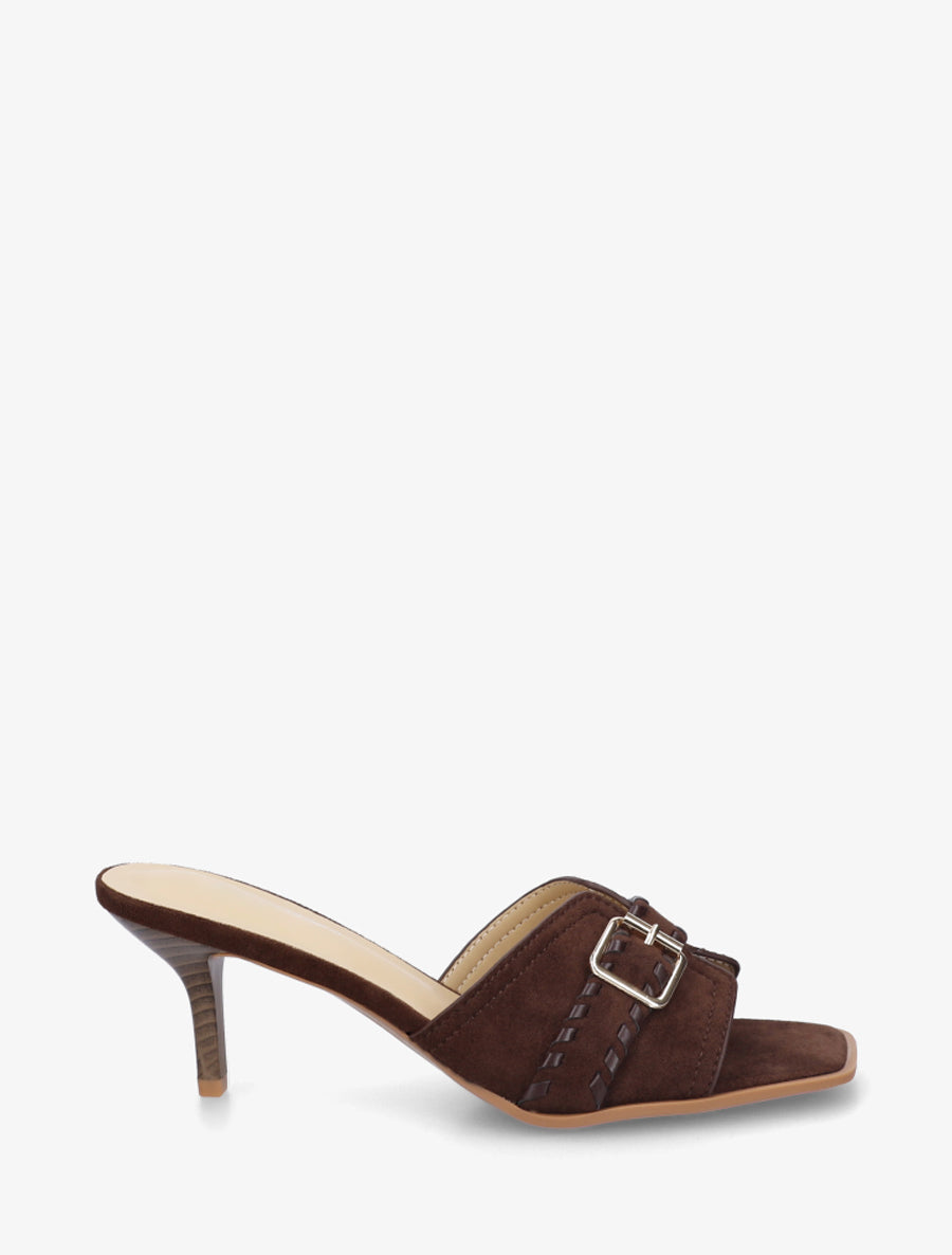 Mules en suédine à boucle - Marron - 1