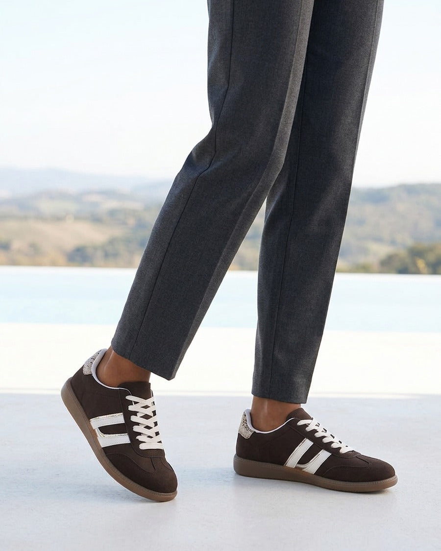 Sneakers effet nubuck à bandes contrastantes - Marron