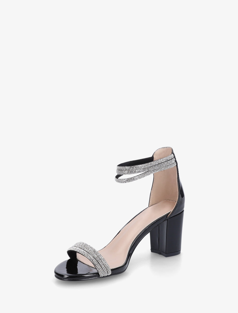 Sandales à talon carré et strass - Noir - 3