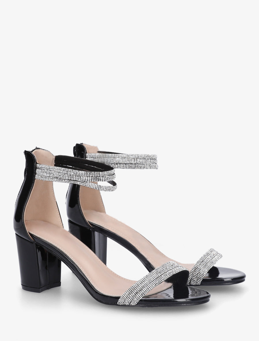 Sandales à talon carré et strass - Noir - 4
