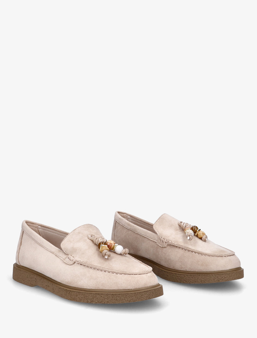 Mocassins suédine à pampilles perlées - Beige - 4