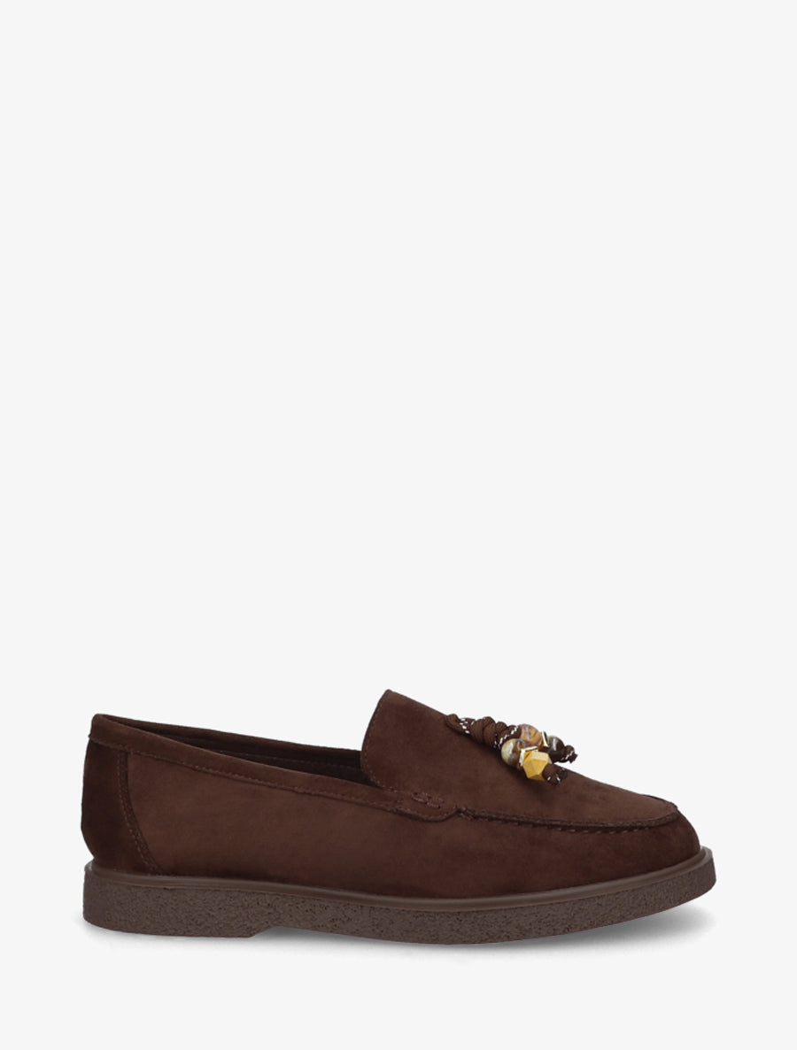 Mocassins suédine à pampilles perlées - Marron - 1