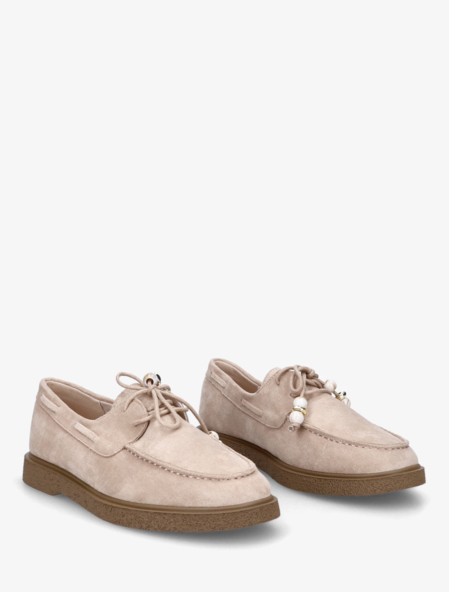 Mocassins en suédine style derbies - Beige - 4