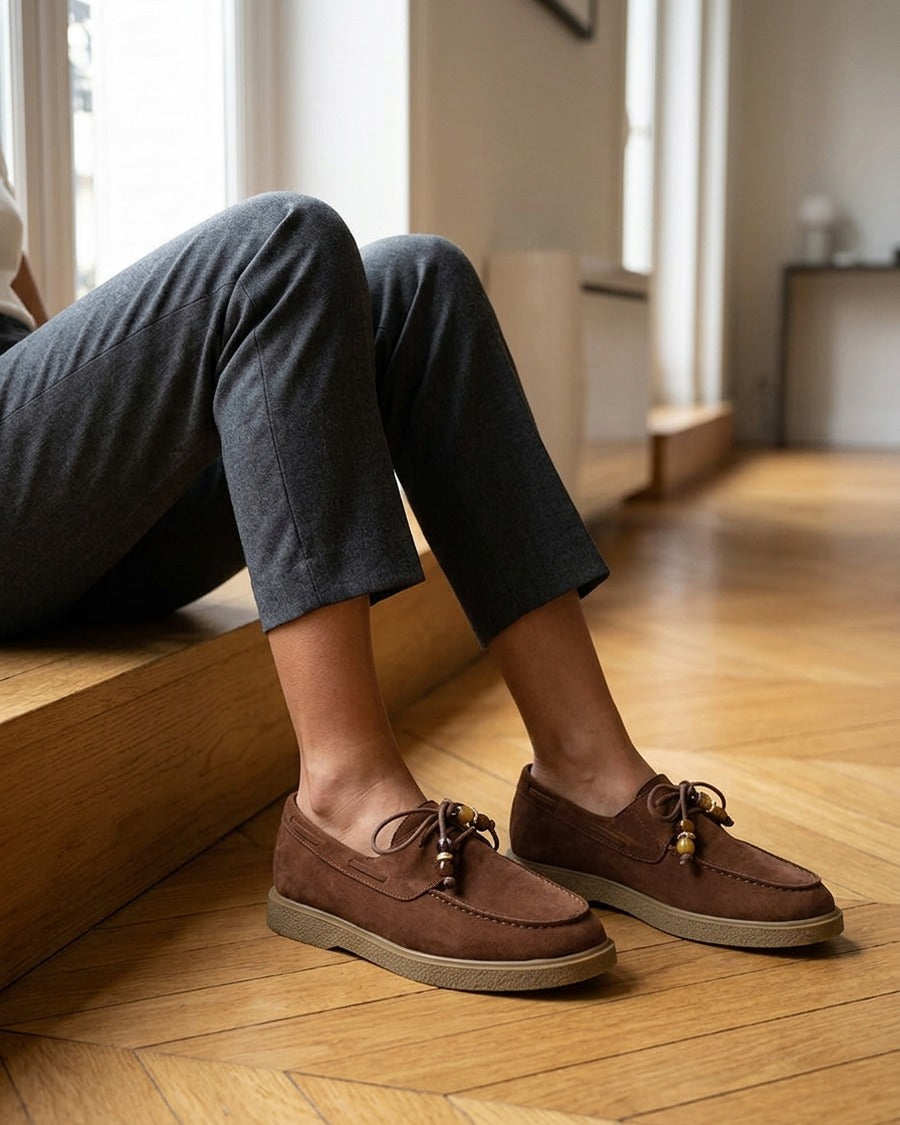 Mocassins en suédine style derbies - Camel