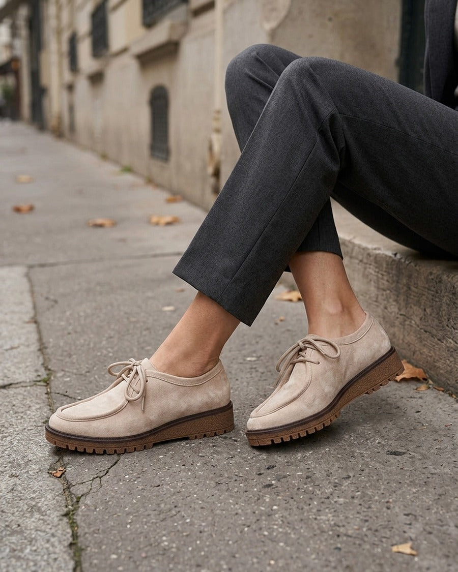Derbies richelieu en suédine à semelle crantée - Beige