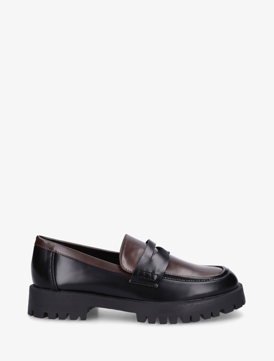 Mocassins simili bicolore à semelle crantée - Noir/marron - 1