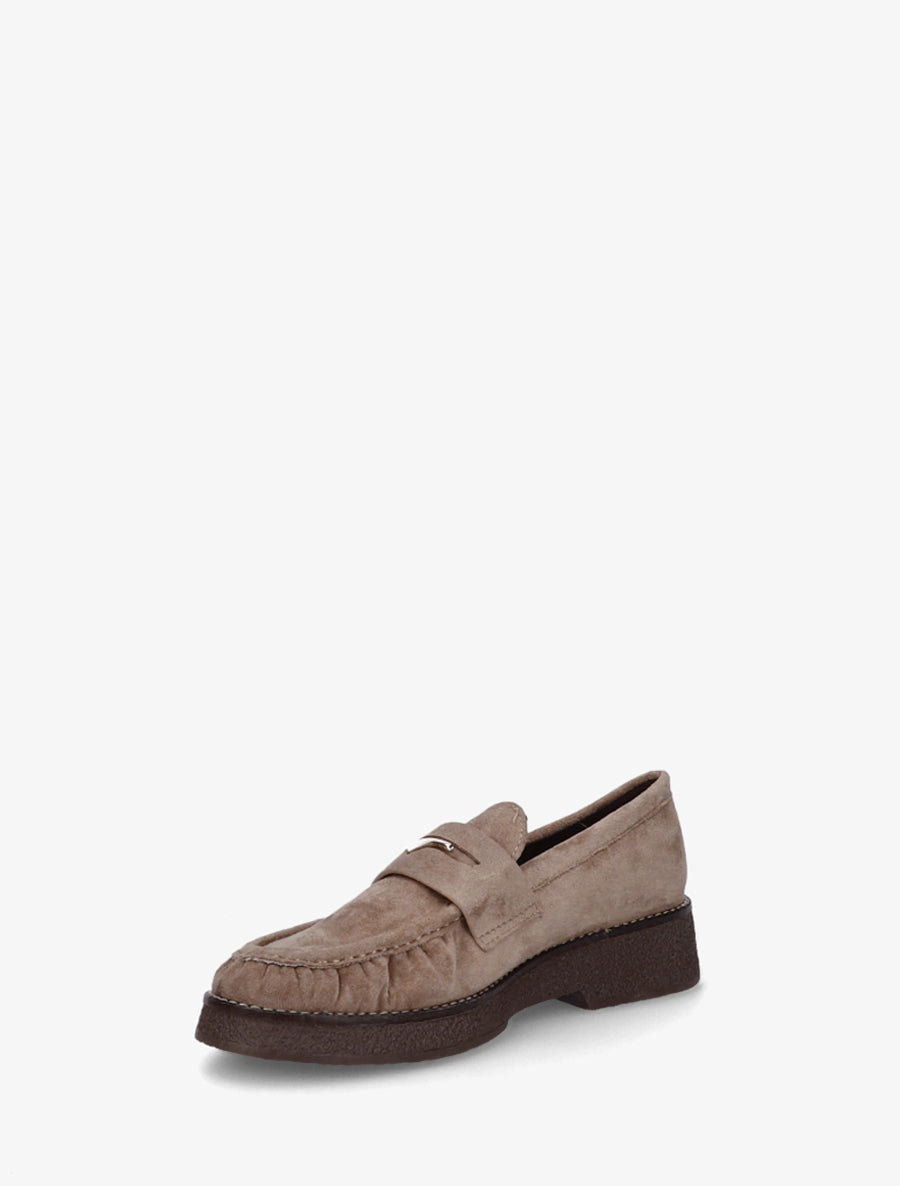 Mocassins suédine froncés à boucle métallique - Taupe - 3