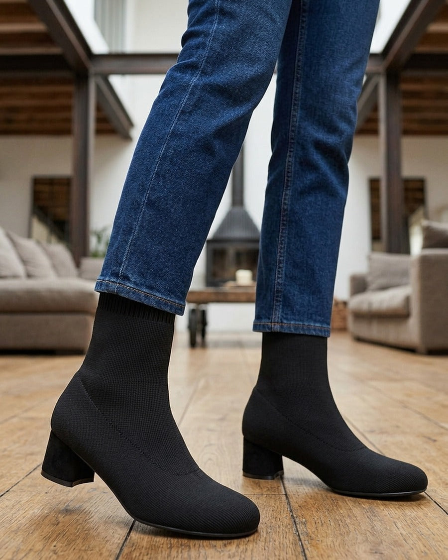 Bottines style chaussettes en tissu côtelé - Noir
