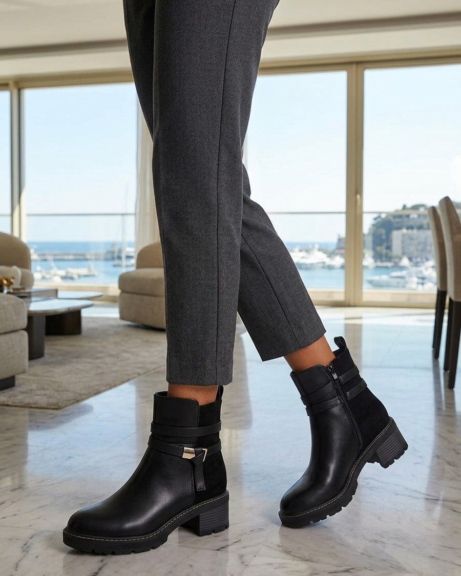 Bottines en simili et suédine - Noir