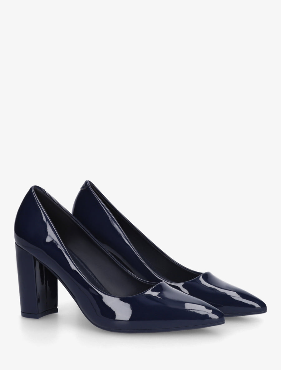 Escarpins vernis en simili à talon haut - Marine - 4