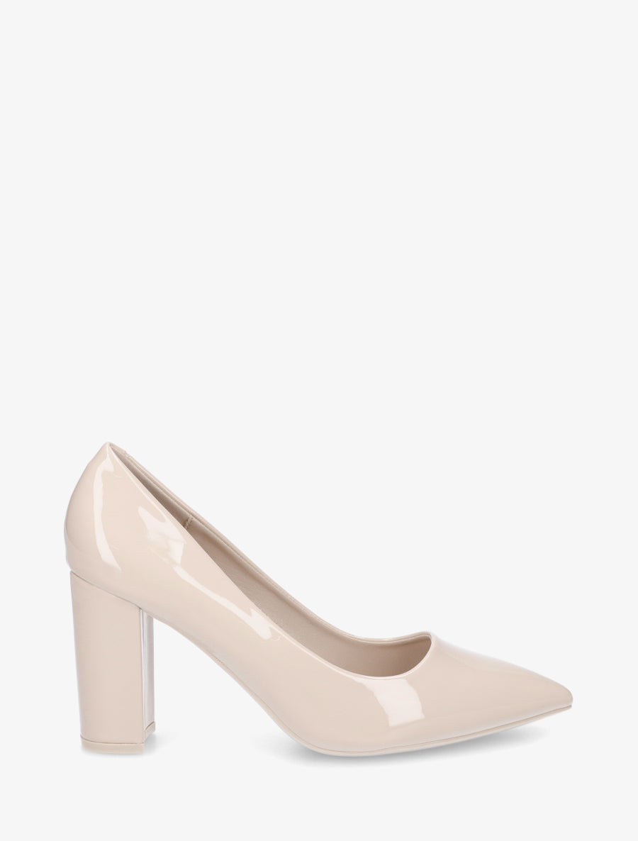 Escarpins vernis en simili à talon haut - Beige - 1