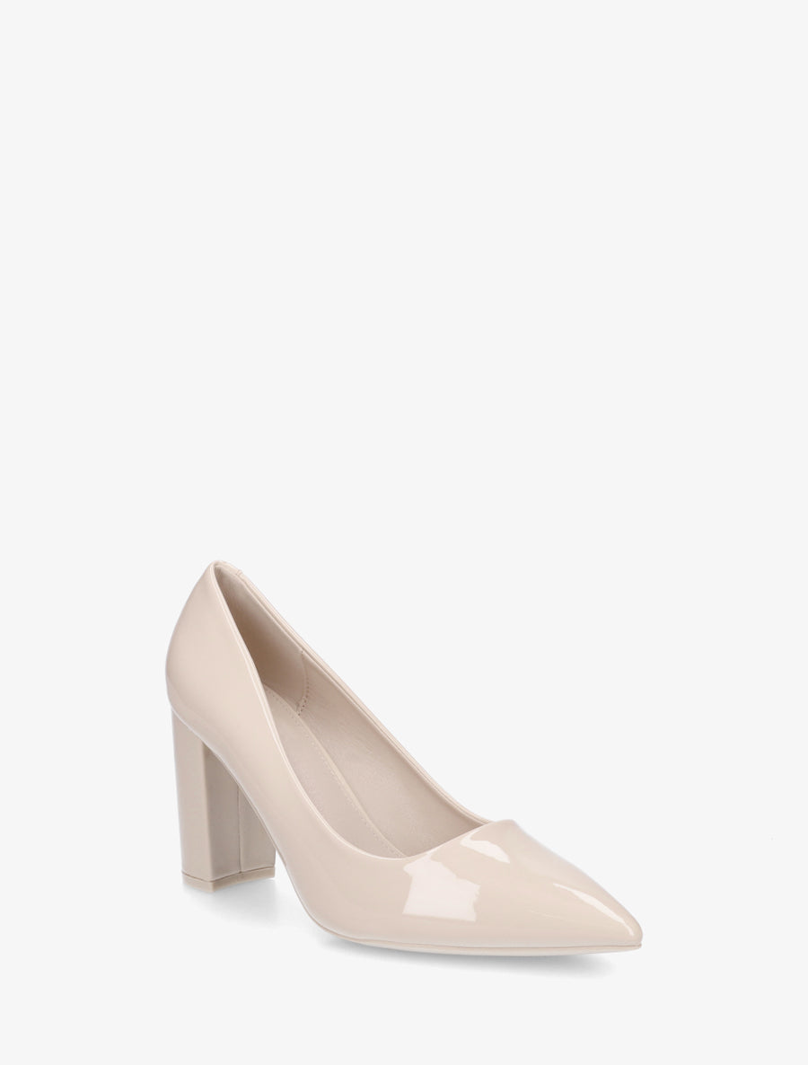 Escarpins vernis en simili à talon haut - Beige - 2