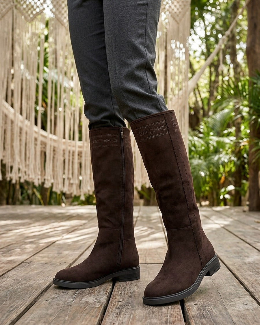 Bottes suédine à coutures fantaisies - Chocolat