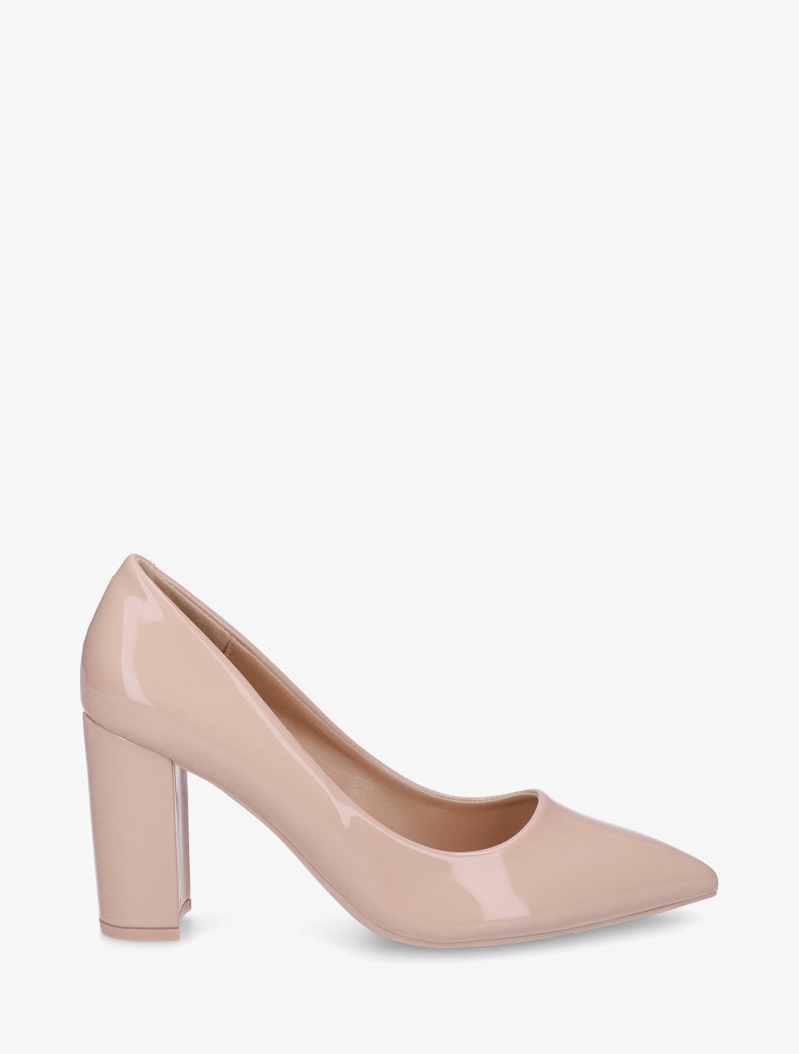 Escarpins vernis en simili à talon haut - Nude - 1