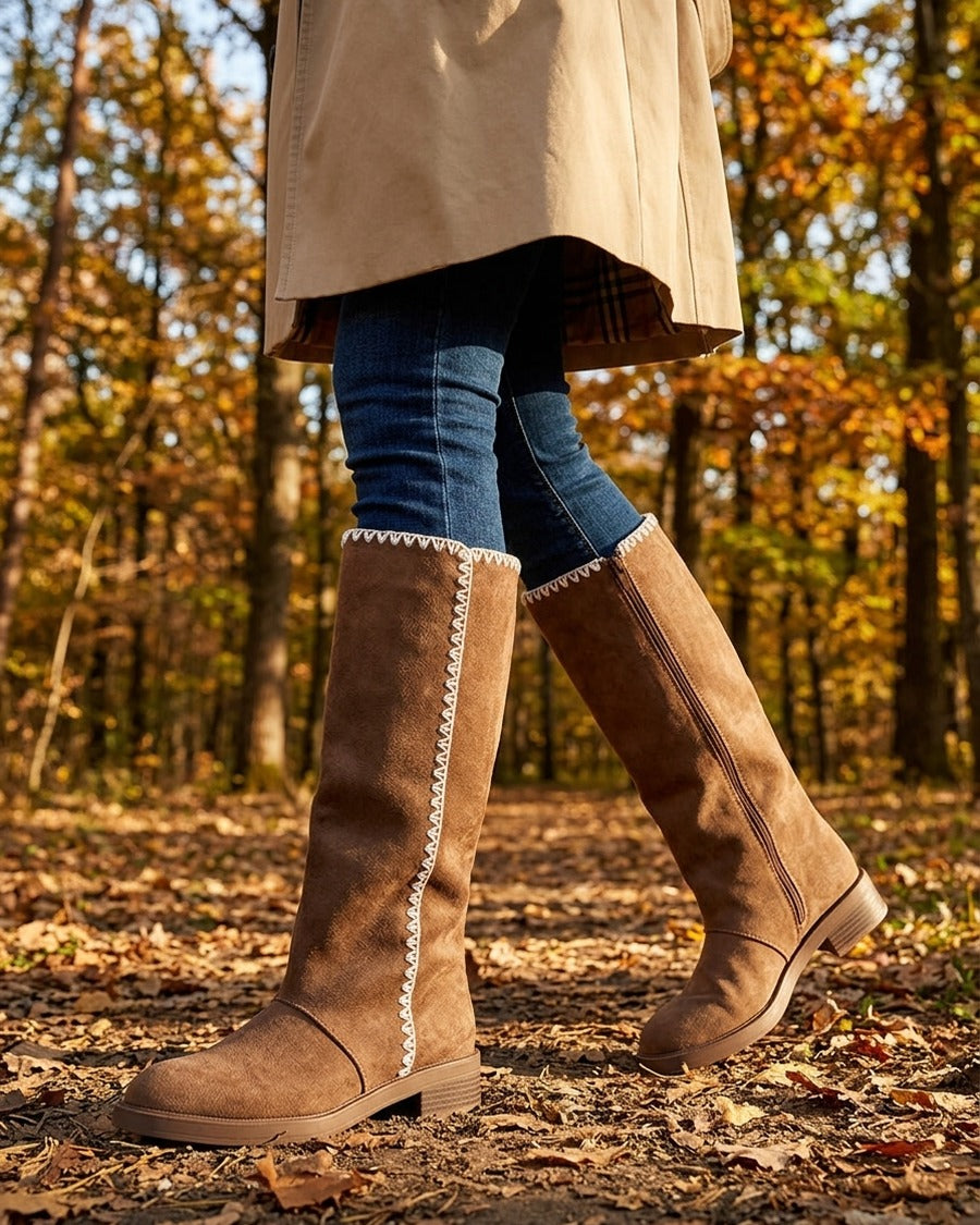 Bottes suédine brodées - Marron