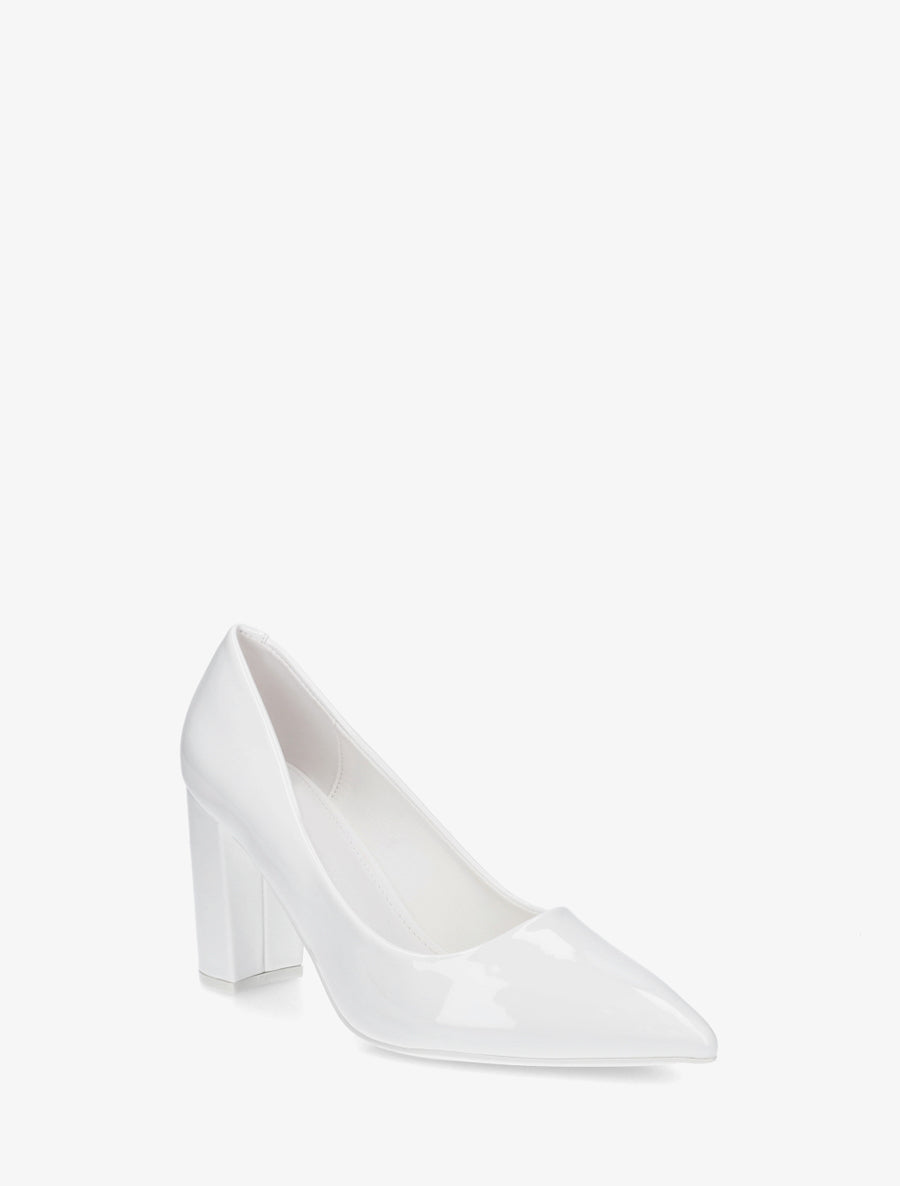 Escarpins vernis en simili à talon haut - Blanc - 2