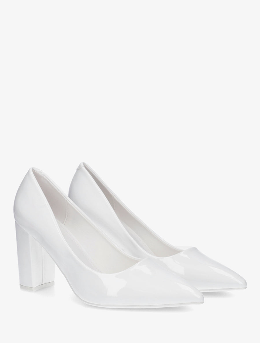 Escarpins vernis en simili à talon haut - Blanc - 4