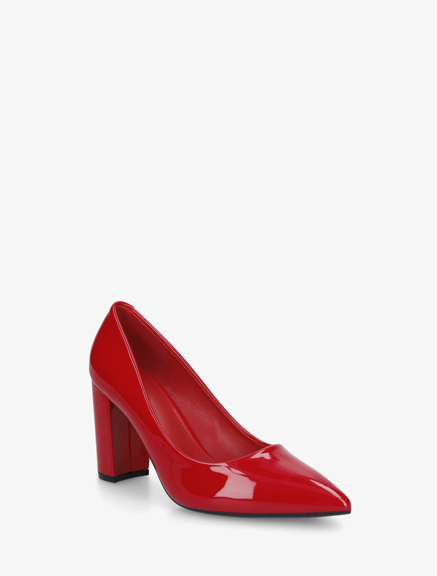 Escarpins vernis en simili à talon haut - Rouge - 2
