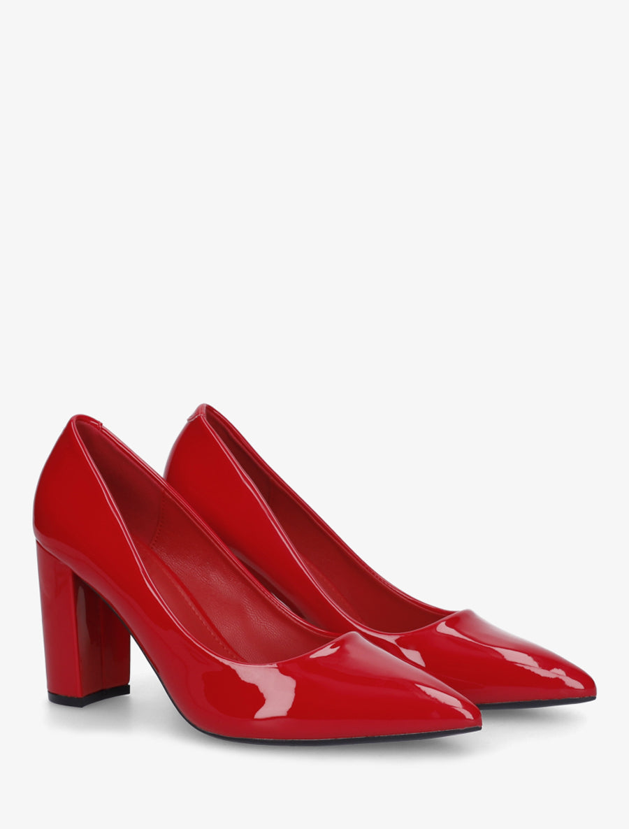 Escarpins vernis en simili à talon haut - Rouge - 4