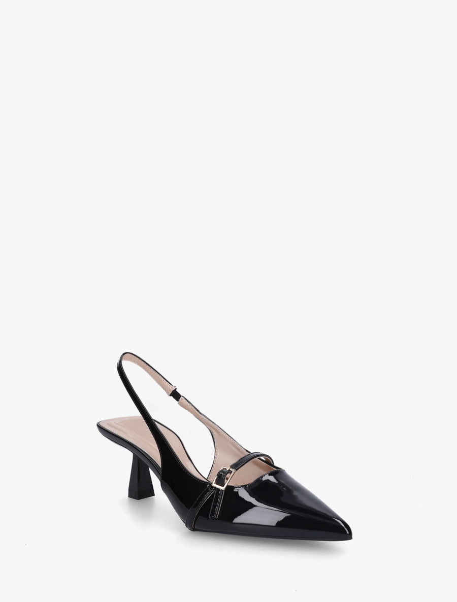 Escarpins vernis à talon ouvert et bride - Noir - 2