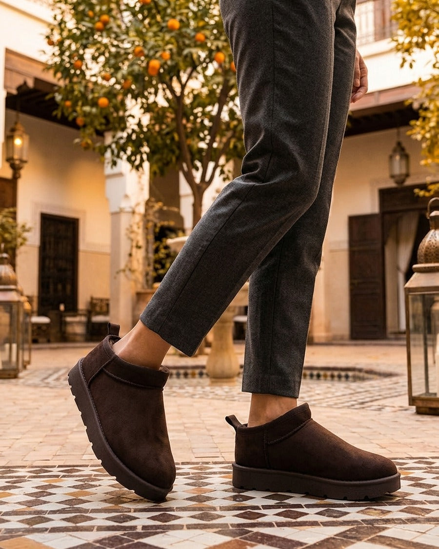 Bottines basses fourrées en suédine - Marron