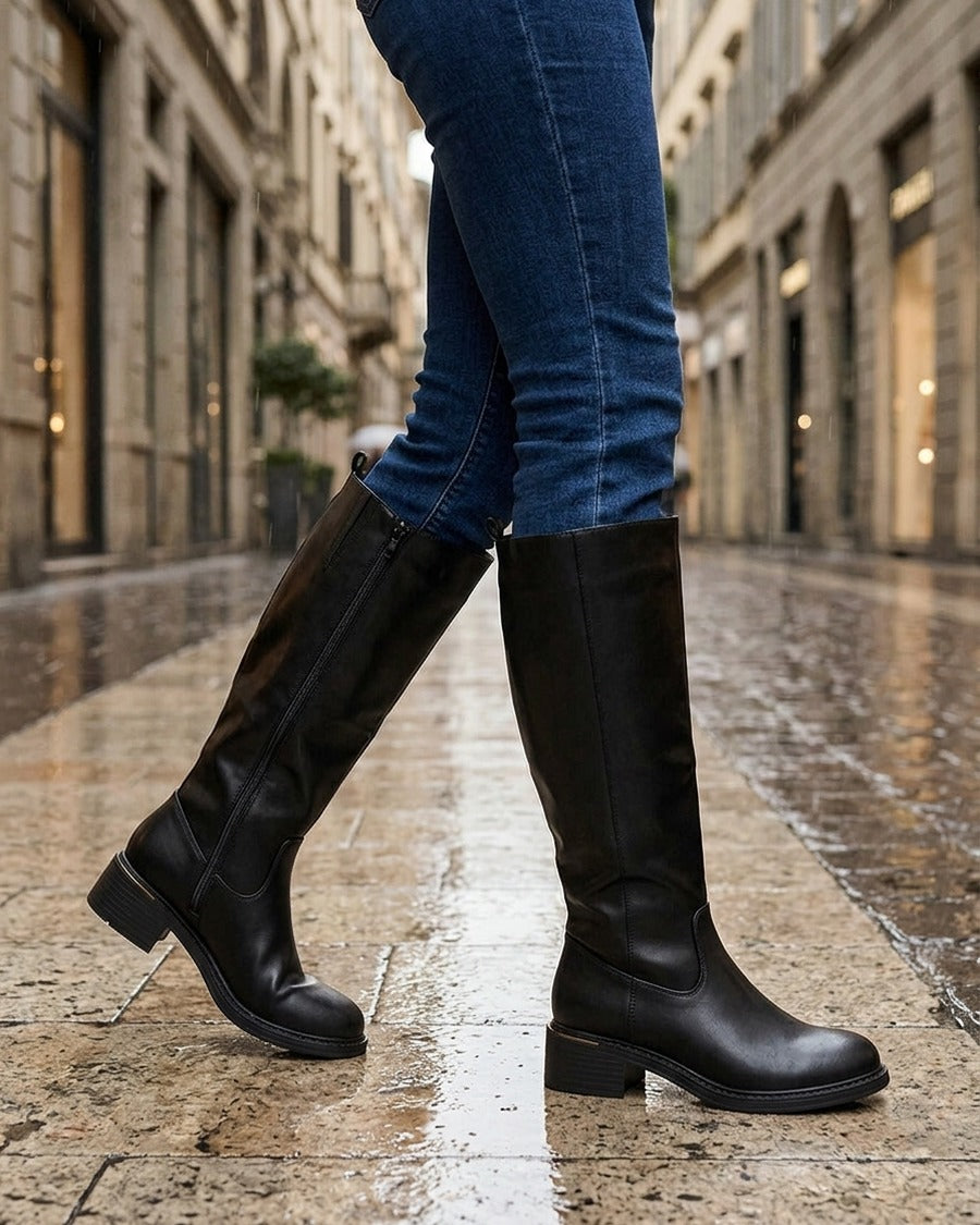 Bottes cavalières en simili - Noir