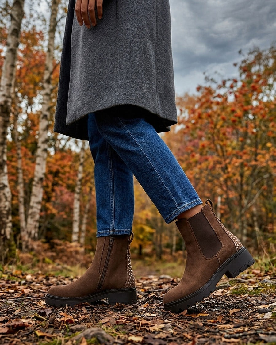 Bottines suédine contrefort tacheté - Marron