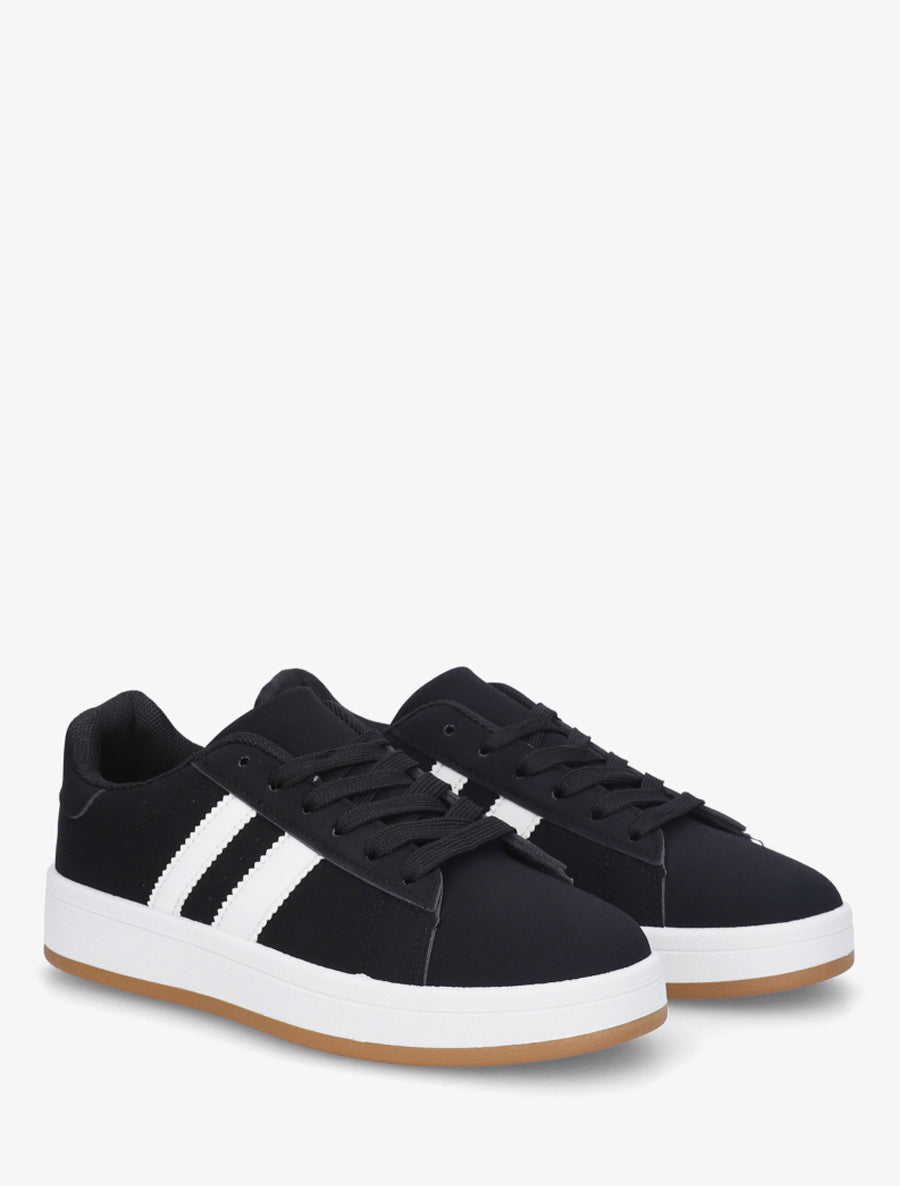Sneakers effet nubuck à bandes contrastantes - Noir - 4