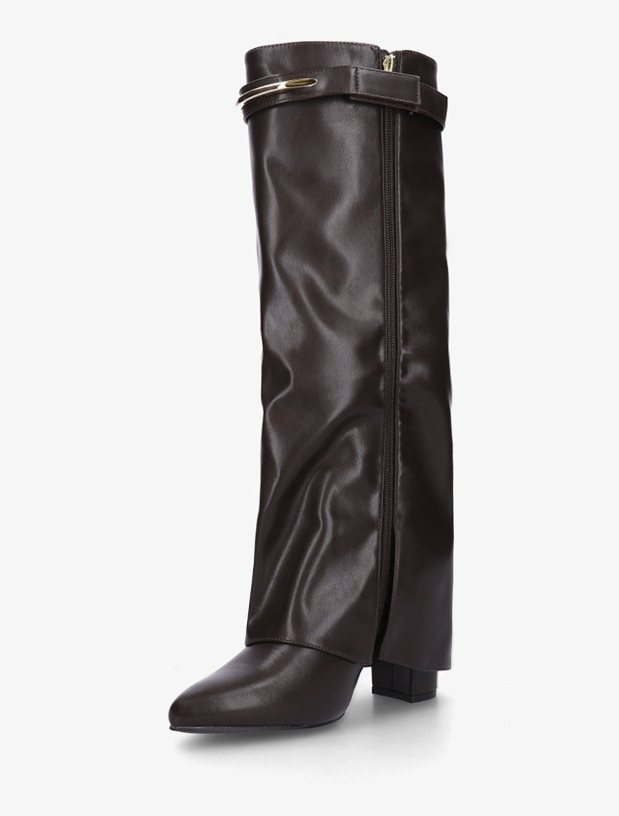 Bottes fourreau en simili avec sangle amovible à empiècement métallique - Chocolat - 3